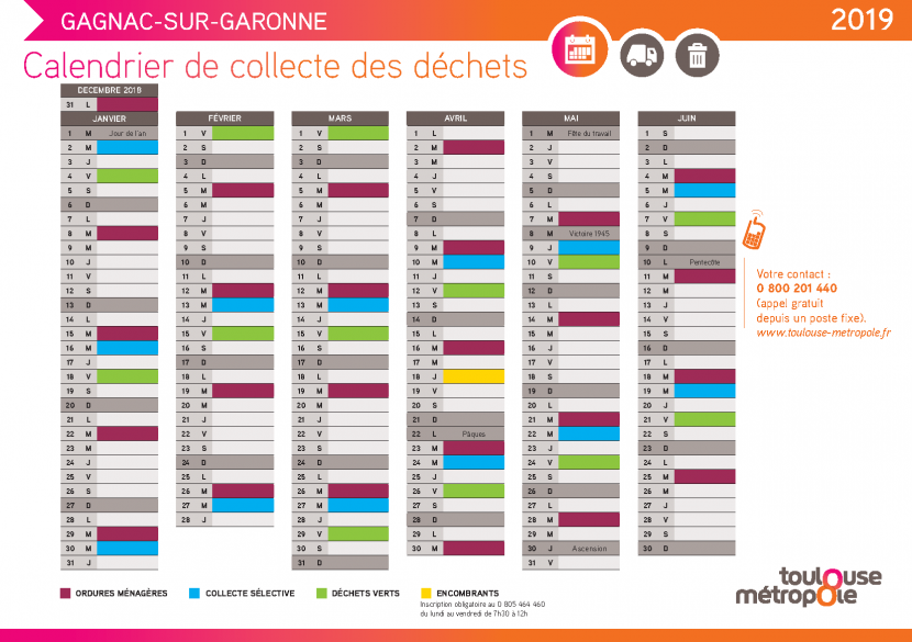 Calendrier de collecte des déchets de 2019