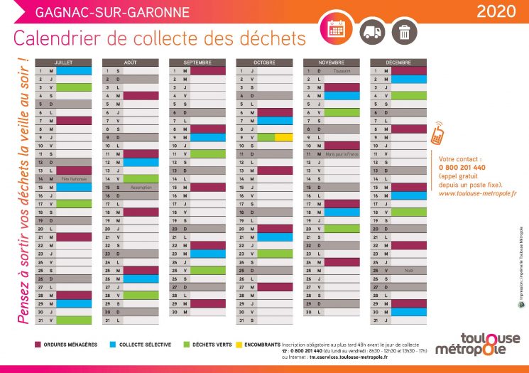 Calendrier de ramassage des ordures ménagères 2020