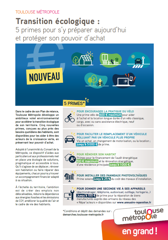 Primes pour la transition écologique de Toulouse Métropole