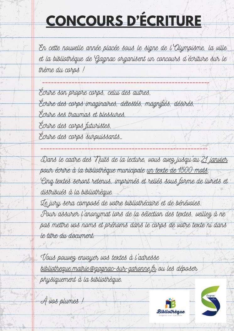 Les nuits de la lecture 18 – 21 janvier 2024 : Concours d’écriture à Gagnac